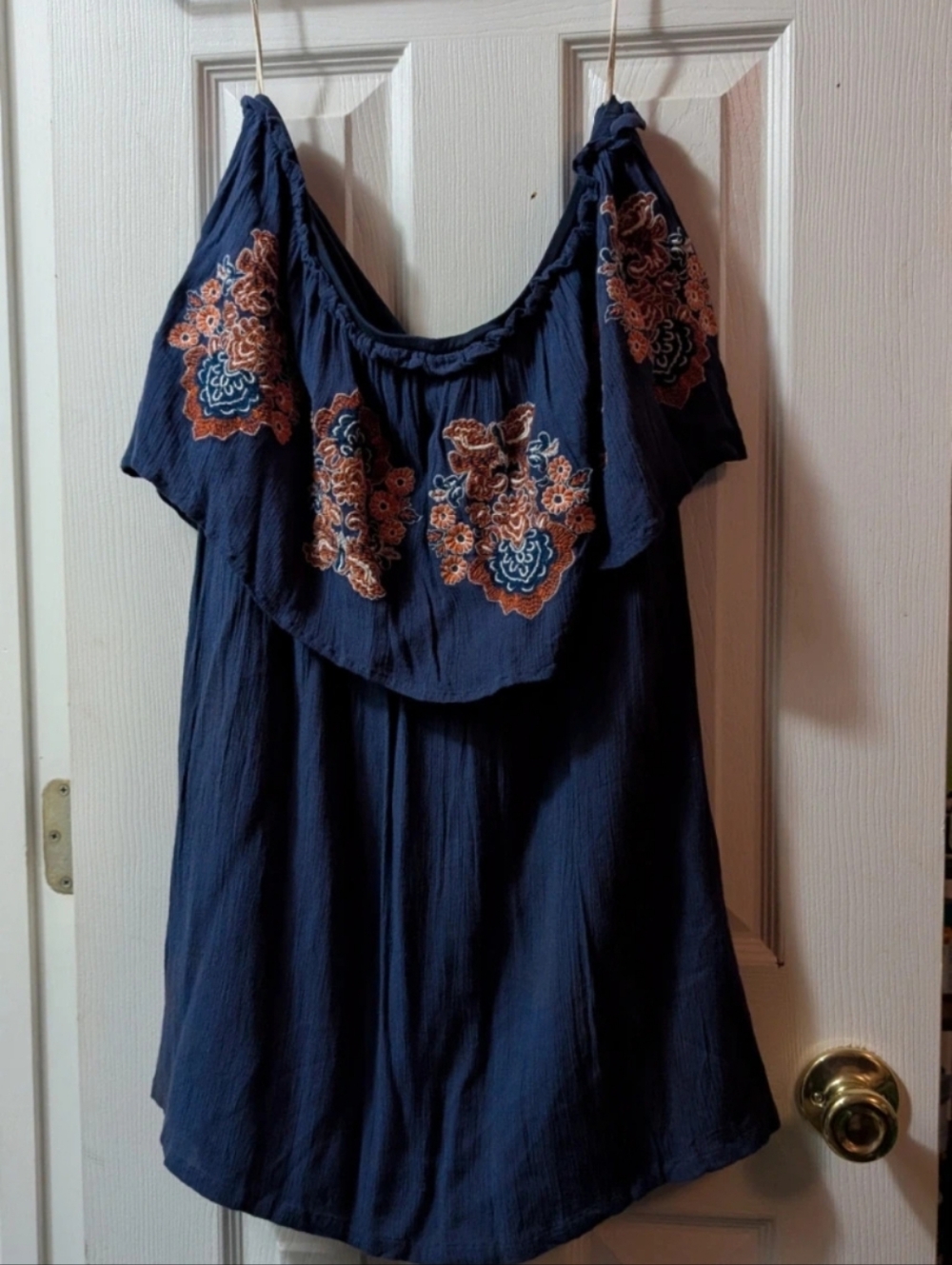 Judith March Off Shoulder Embroidered Boho Top Purple Floral Peasant Blouse Size - Picture 6 of 7